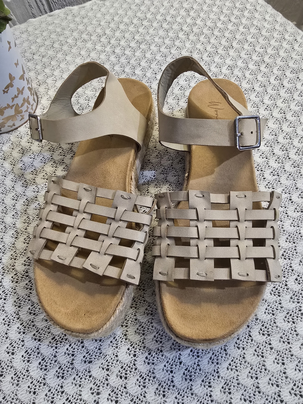 Wonderly Taupe Woven Espadrille Sandals with Buckle